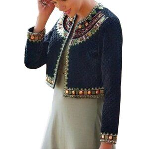 Soft Surroundings NWT Threads Of Life Black Bolero Jacket Quilted Velvet SizeXS